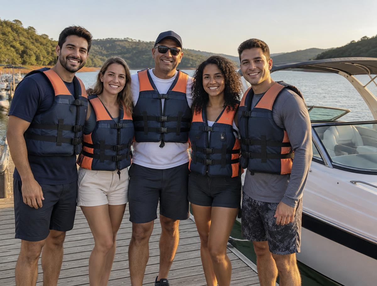 Turma de alunos na marina